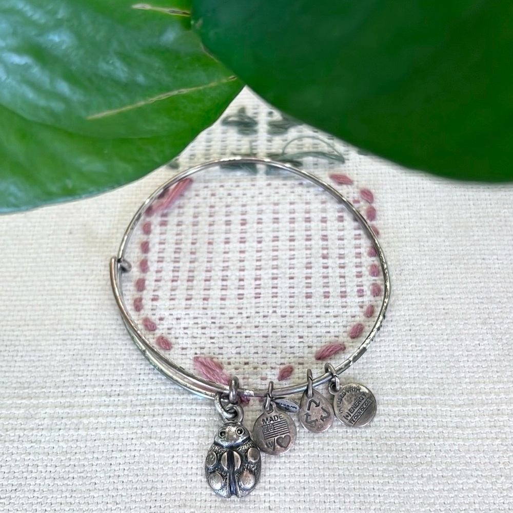 Alex & Ani Women’s Ladybug Charm Silver Adjustable Bracelet Bangle